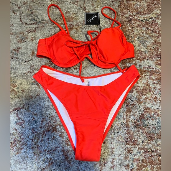 Zaful Red Tie Back Bikini Bow Adjustable Strap Women's Bikini Set - Picture 2 of 6